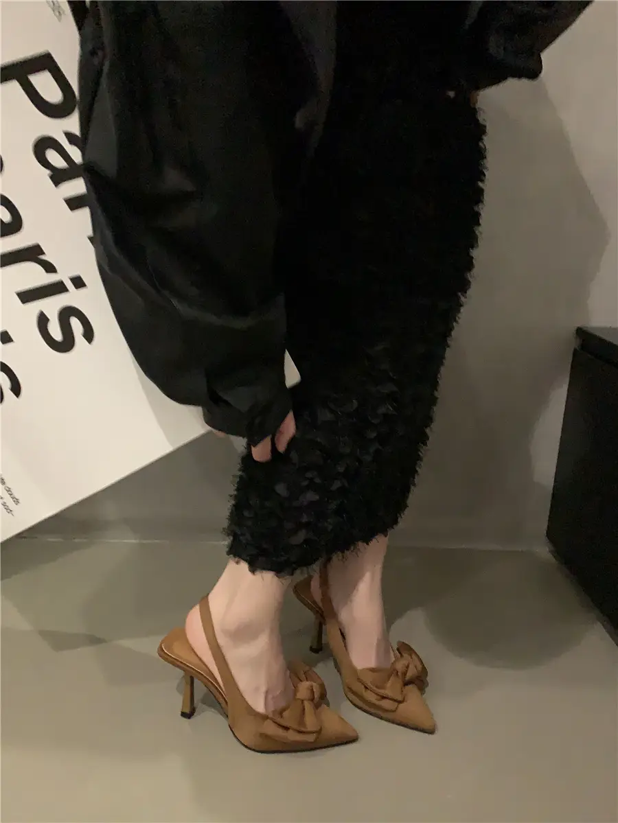 Fairy style sandals with skirt French style closed toe single-layer shoes night style bow pointed stiletto heel high heels spring women's shoes — feature 3