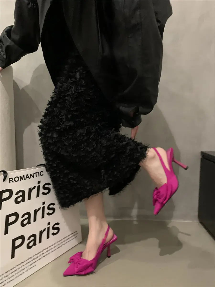 Fairy style sandals with skirt French style closed toe single-layer shoes night style bow pointed stiletto heel high heels spring women's shoes — feature 8