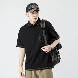 Men's White Japanese Style Polo Shirt Short Sleeve Casual Wear — feature 1