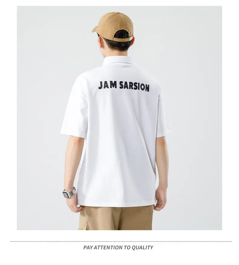Men's White Japanese Style Polo Shirt Short Sleeve Casual Wear — feature 23