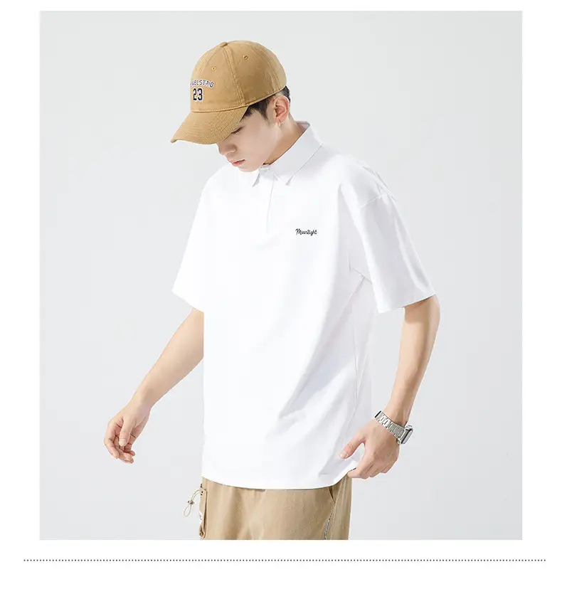 Men's White Japanese Style Polo Shirt Short Sleeve Casual Wear — feature 25