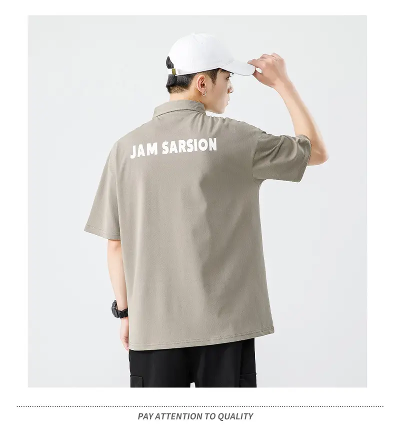 Men's White Japanese Style Polo Shirt Short Sleeve Casual Wear — feature 27