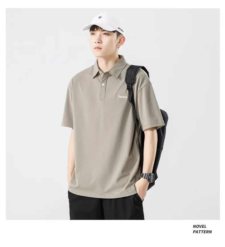 Men's White Japanese Style Polo Shirt Short Sleeve Casual Wear — feature 28