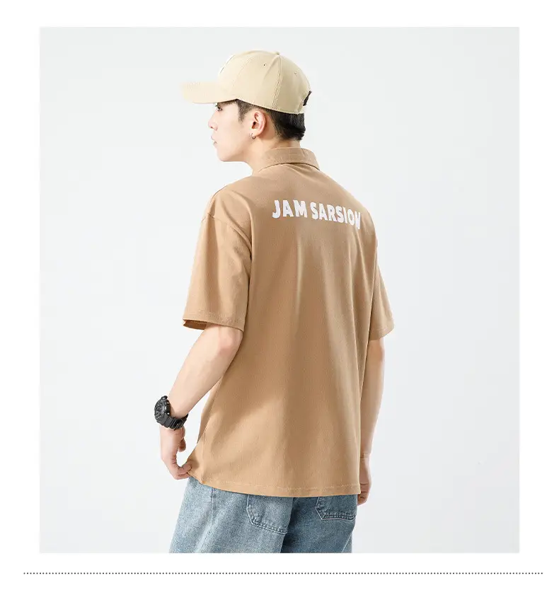 Men's White Japanese Style Polo Shirt Short Sleeve Casual Wear — feature 33