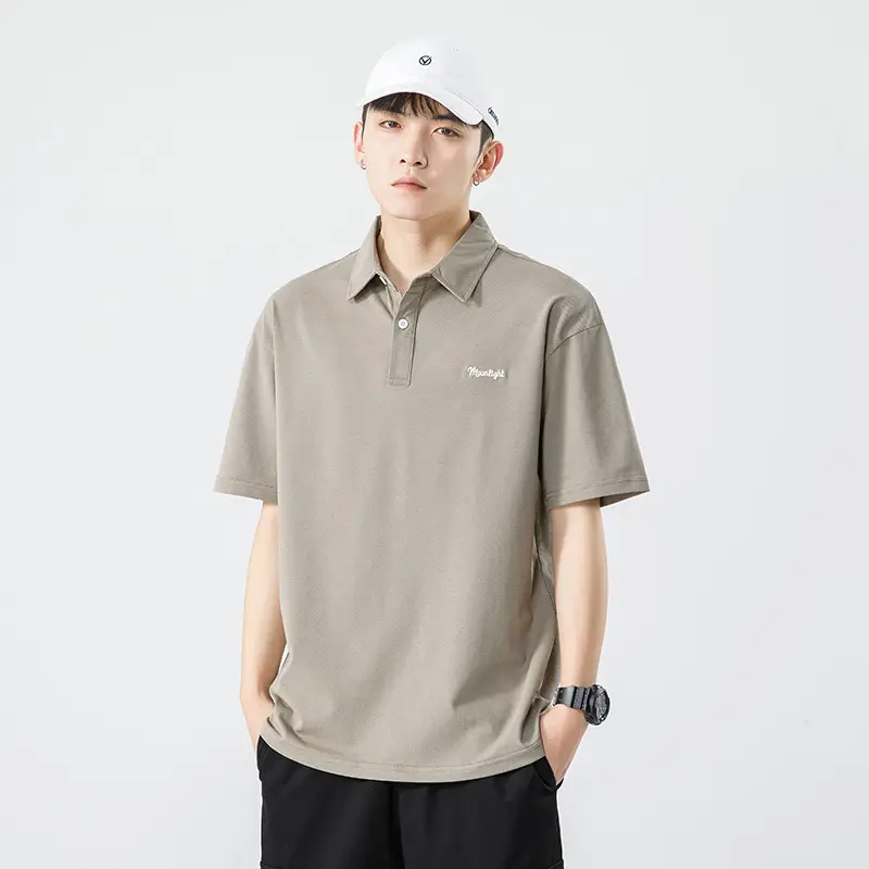 Men's White Japanese Style Polo Shirt Short Sleeve Casual Wear - Image 2