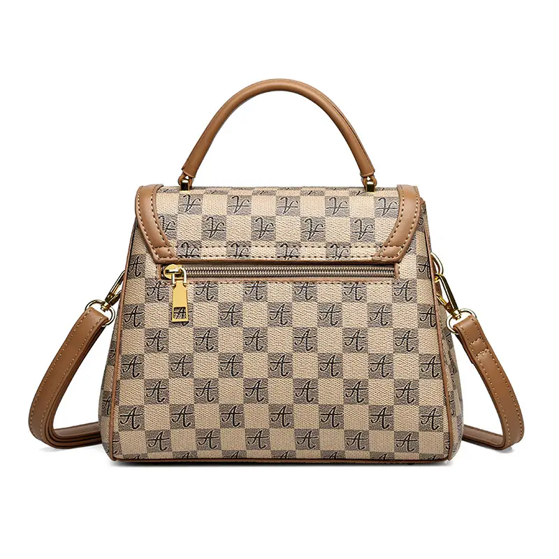Korean Style Women's Handbag Brown Checkered Shoulder Crossbody - Image 6