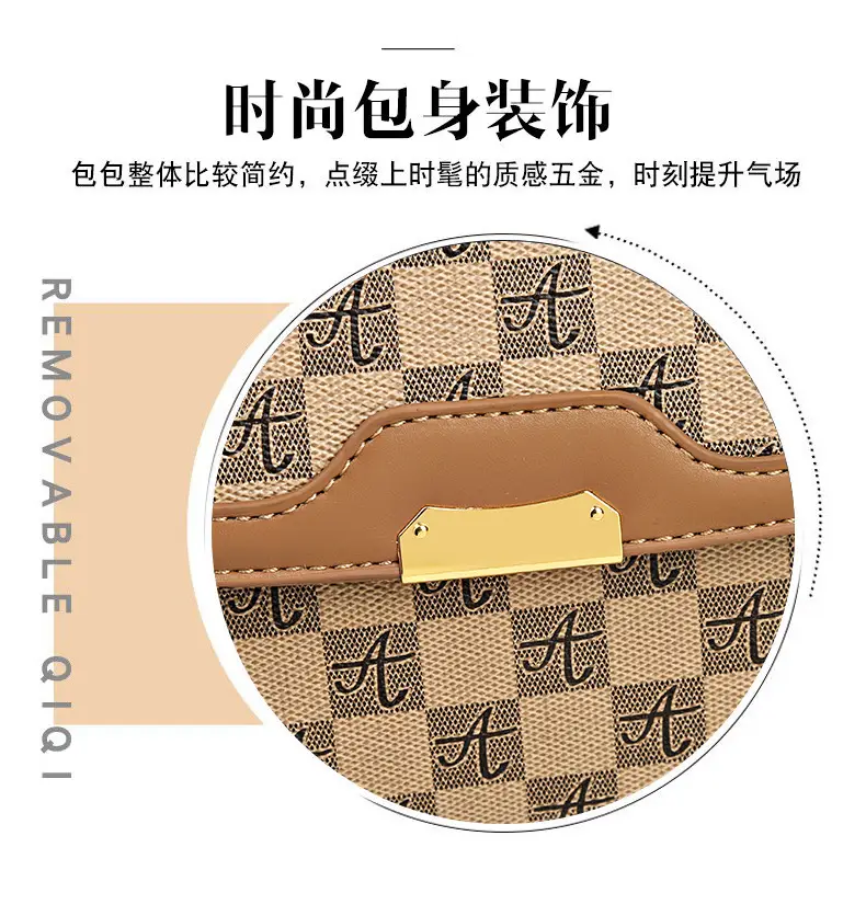 Korean Style Women's Handbag Brown Checkered Shoulder Crossbody — feature 10