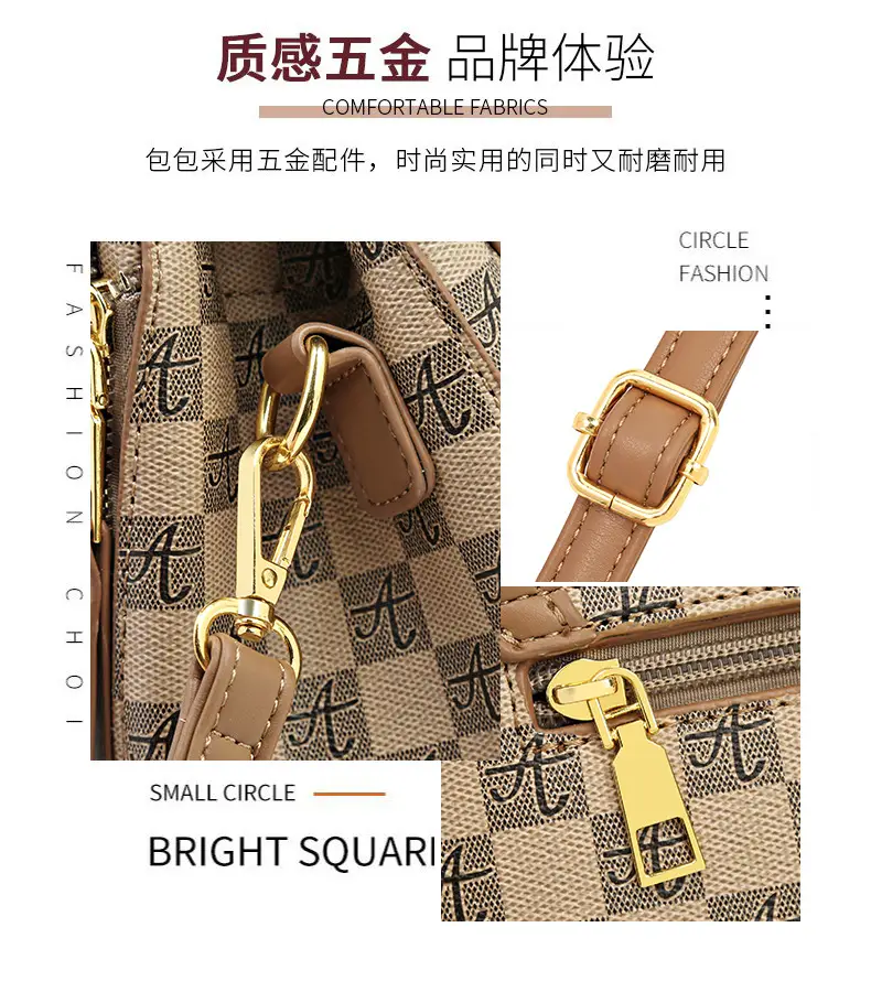 Korean Style Women's Handbag Brown Checkered Shoulder Crossbody — feature 11