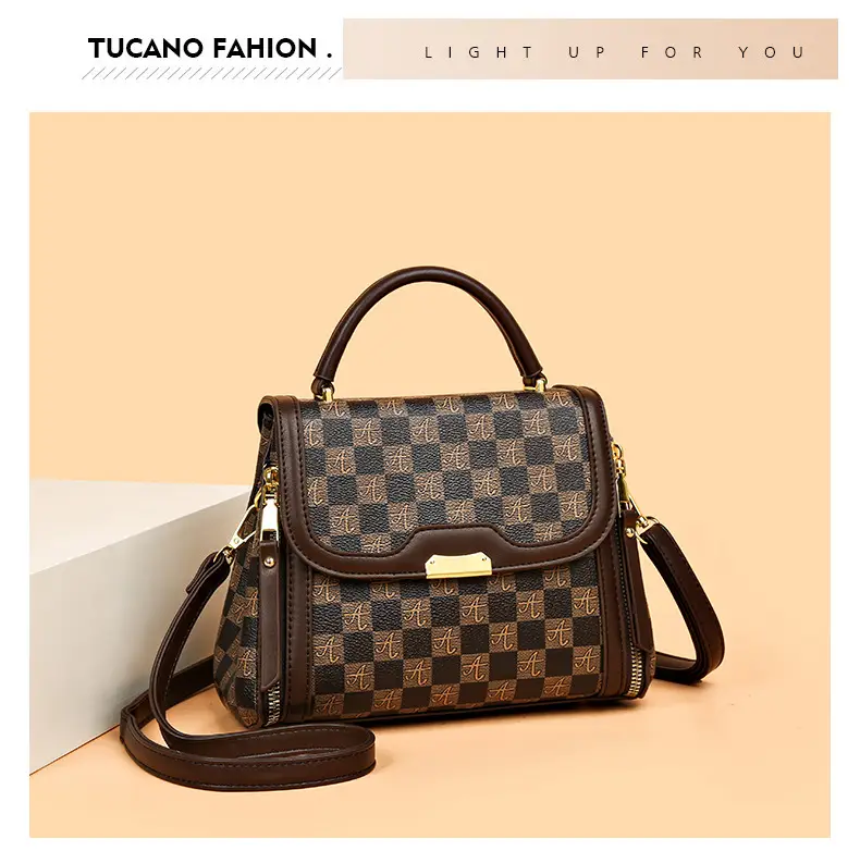 Korean Style Women's Handbag Brown Checkered Shoulder Crossbody — feature 12