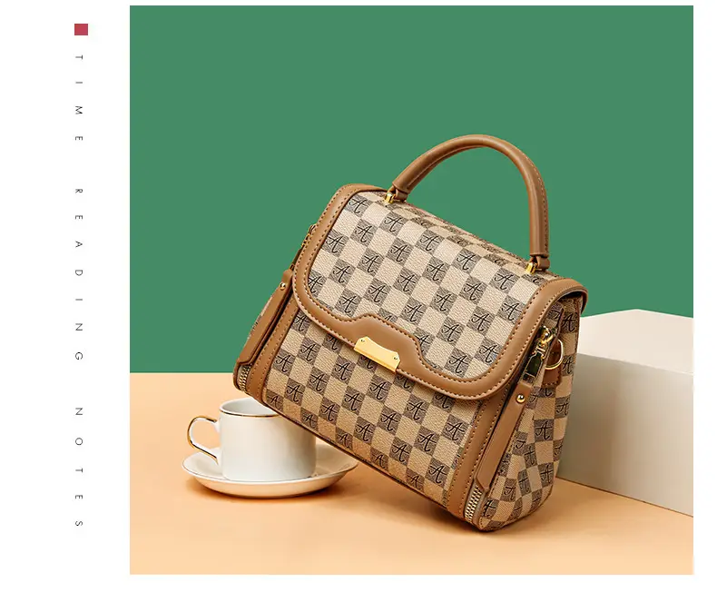 Korean Style Women's Handbag Brown Checkered Shoulder Crossbody — feature 13