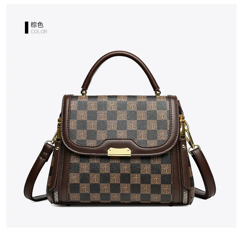 Korean Style Women's Handbag Brown Checkered Shoulder Crossbody — feature 17