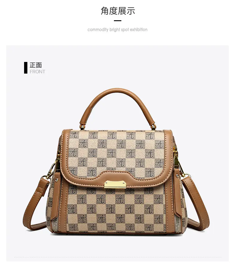 Korean Style Women's Handbag Brown Checkered Shoulder Crossbody — feature 18
