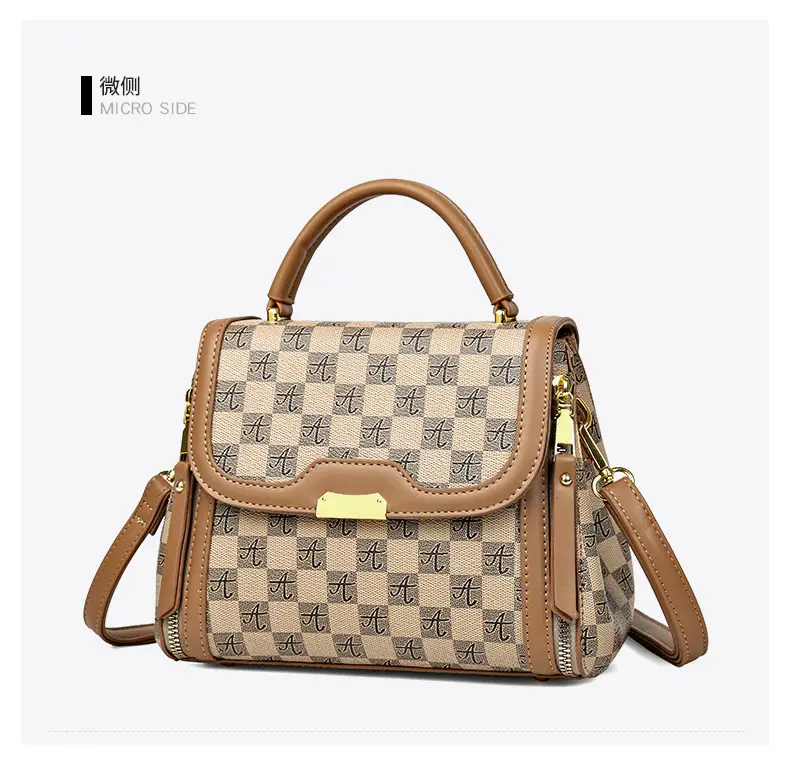 Korean Style Women's Handbag Brown Checkered Shoulder Crossbody — feature 19
