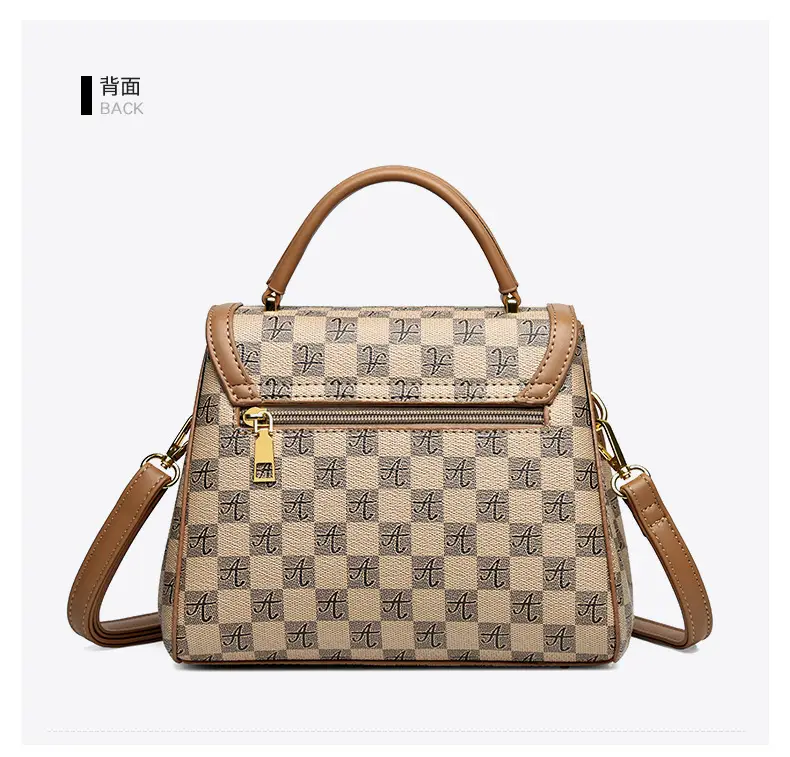 Korean Style Women's Handbag Brown Checkered Shoulder Crossbody — feature 21