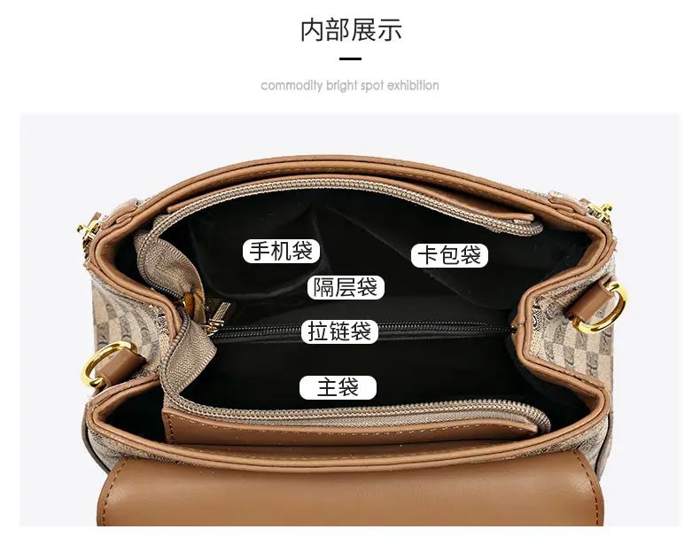 Korean Style Women's Handbag Brown Checkered Shoulder Crossbody — feature 23