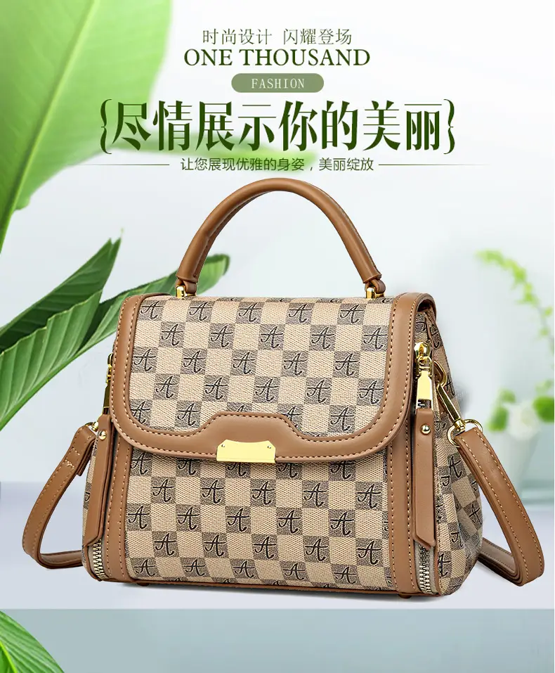 Korean Style Women's Handbag Brown Checkered Shoulder Crossbody — feature 7