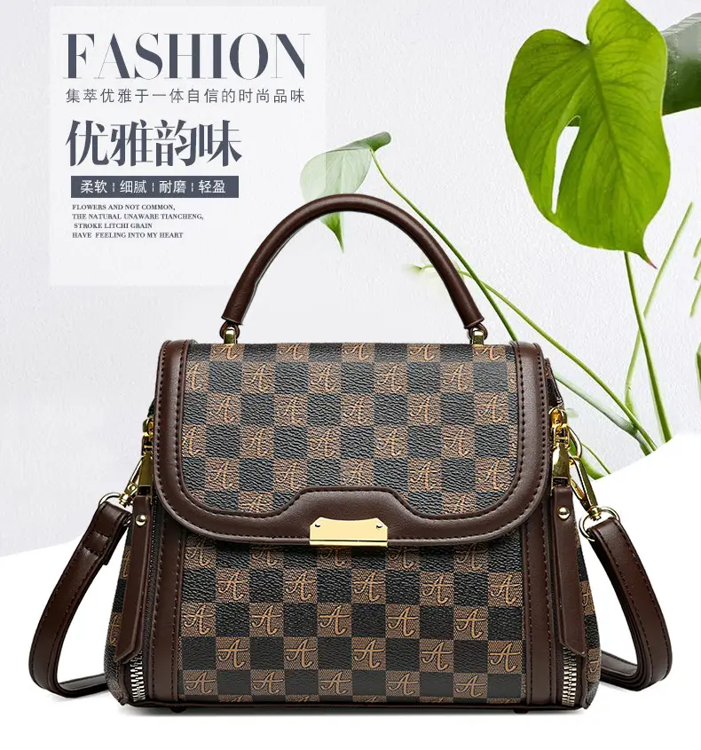 Korean Style Women's Handbag Brown Checkered Shoulder Crossbody — feature 8