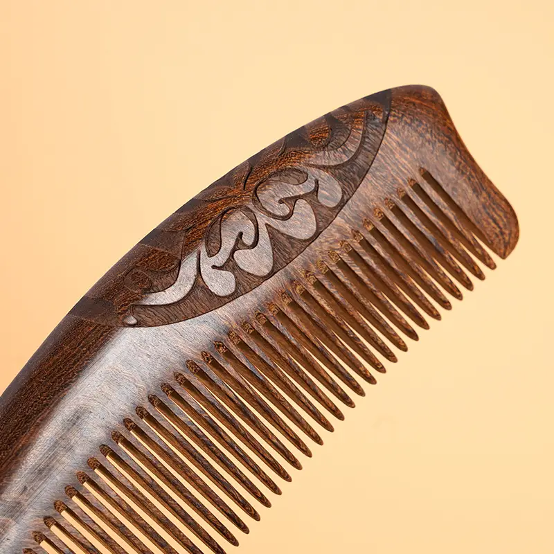 Black Gold Sandalwood Hair Comb Double Carved - Image 2
