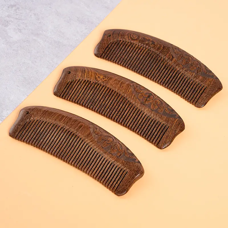 Black Gold Sandalwood Hair Comb Double Carved - Image 4