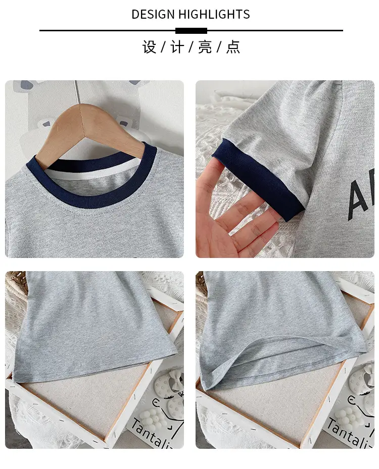 Girls Grey Letter Print Short Sleeve Summer Dress — feature 6