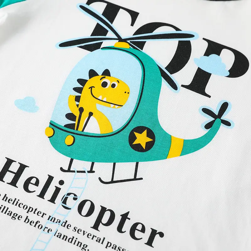 Beige Helicopter Cartoon T-Shirt for Boys Small Medium - Image 5