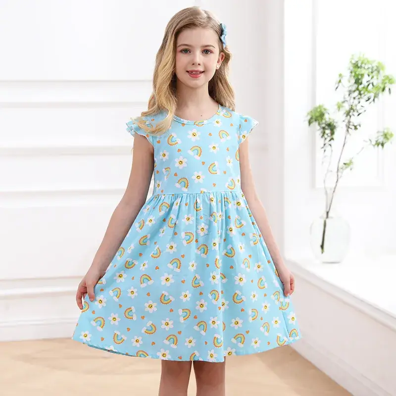 Girls Cotton Lemon Print Summer Dress 2023