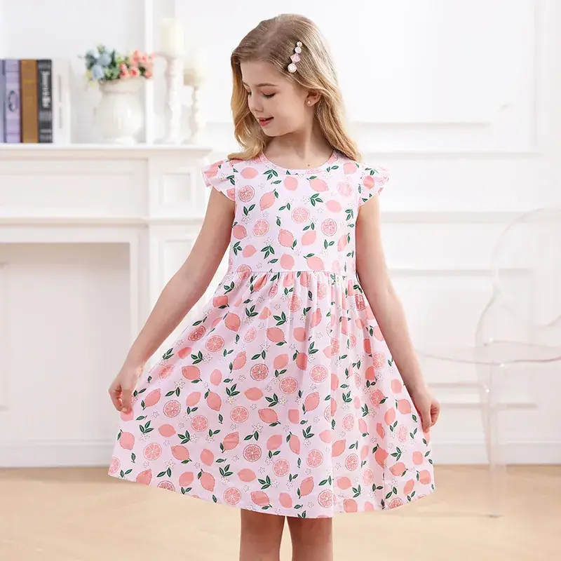 Girls Cotton Lemon Print Summer Dress 2023