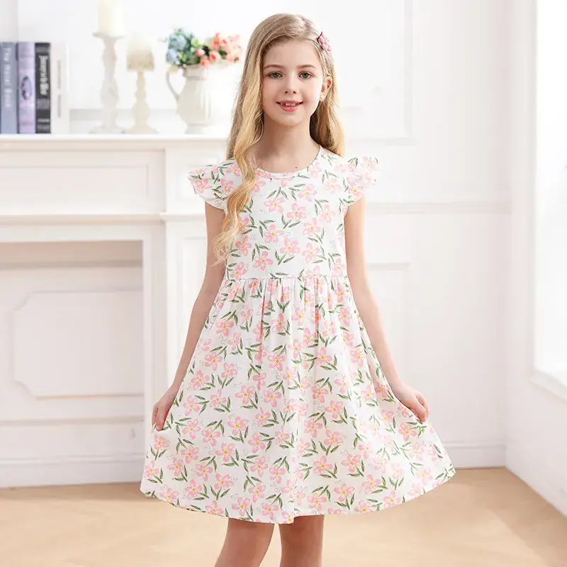 Girls Cotton Lemon Print Summer Dress 2023