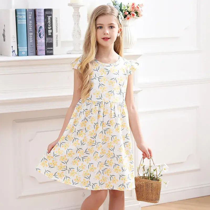 Girls Cotton Lemon Print Summer Dress 2023