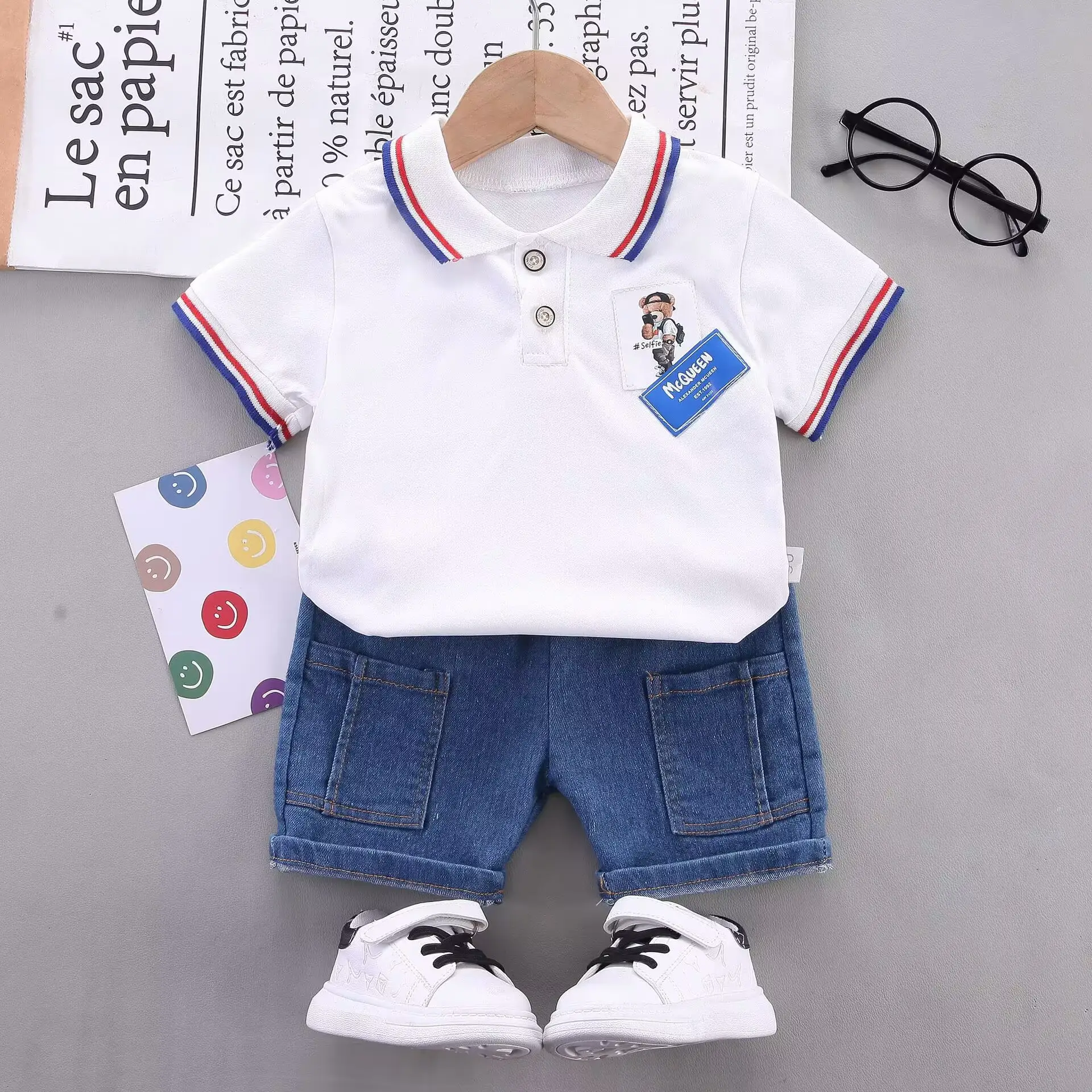 White Cotton Polo Shirt for Boys Girls Summer — feature 1