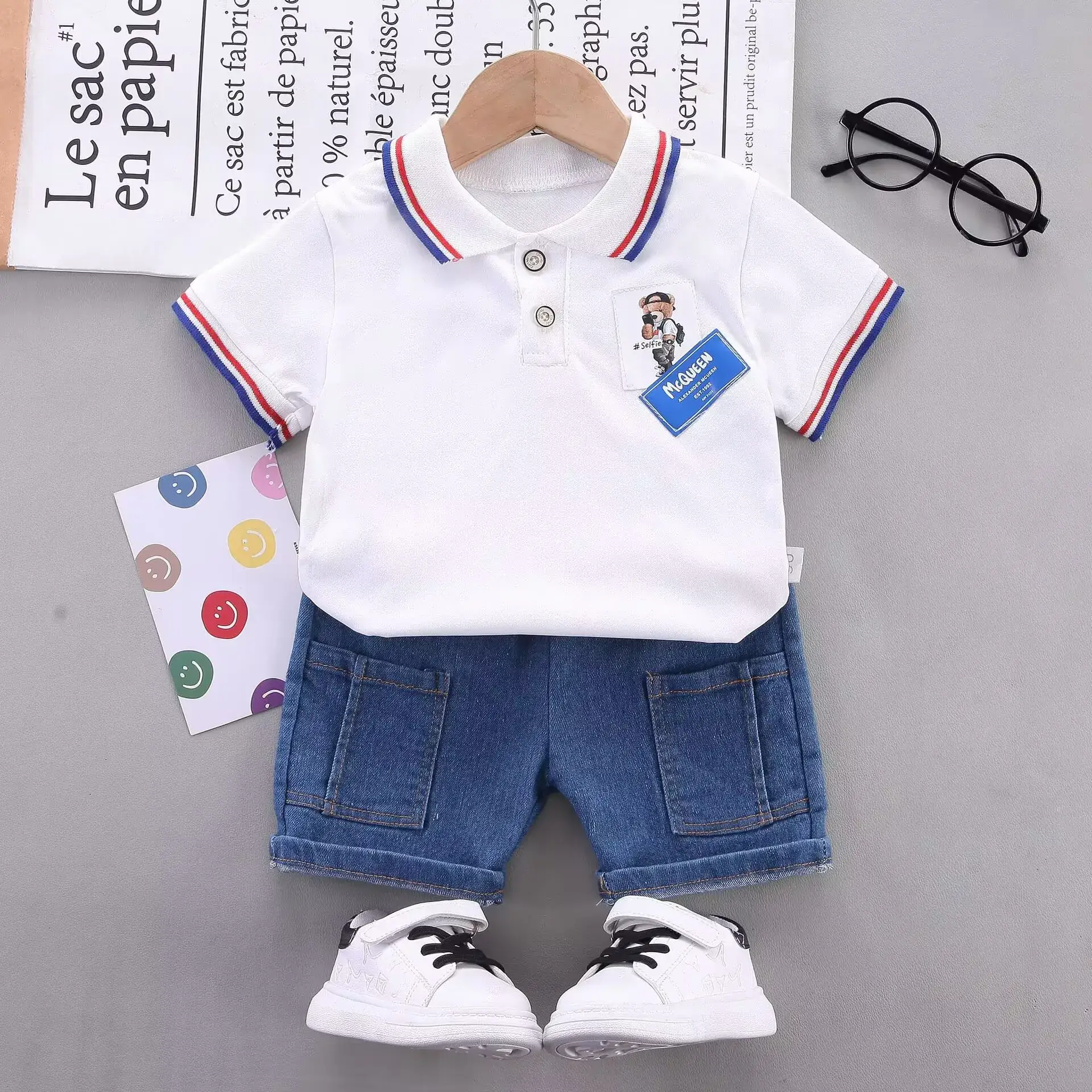 White Cotton Polo Shirt for Boys Girls Summer - Image 3