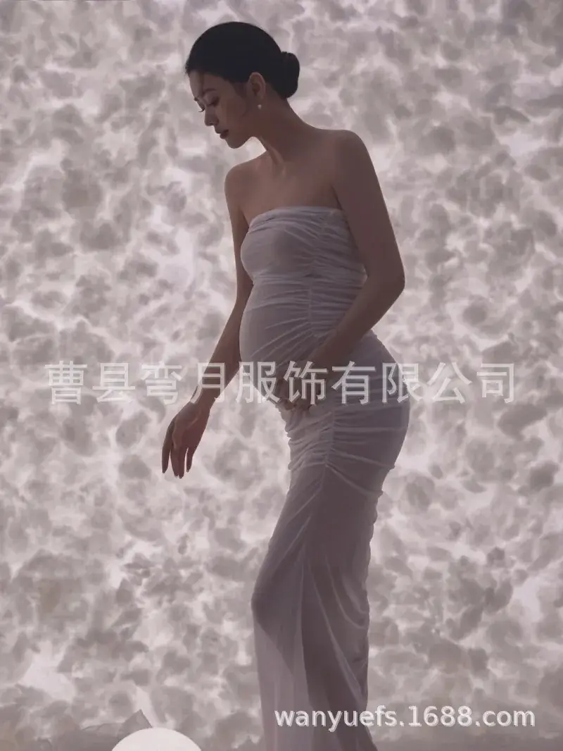 Maternity Photo Dress White Dreamy Tight Studio - Image 5