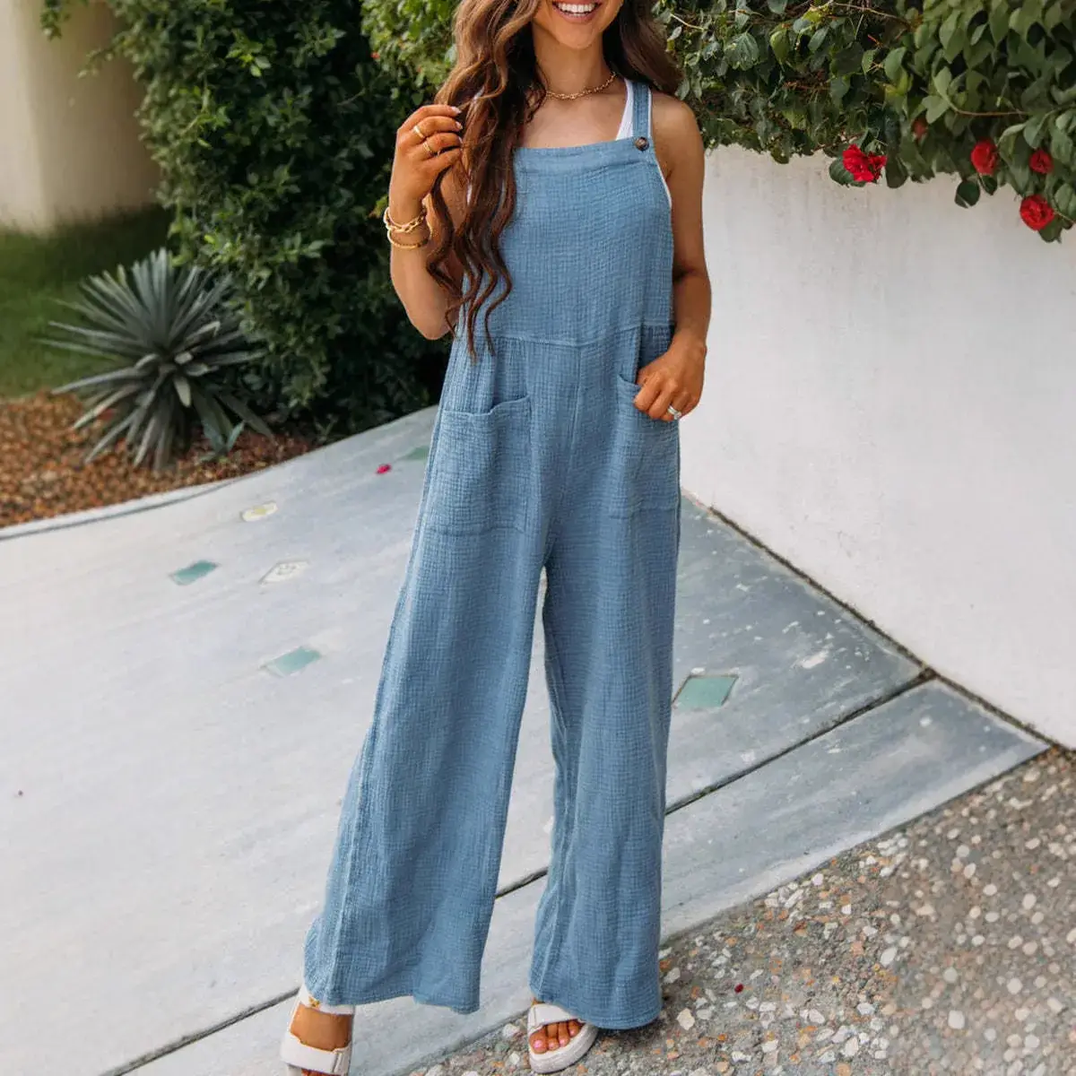 2025 Women's Navy Blue Loose Strap Pants Casual Summer - Image 9