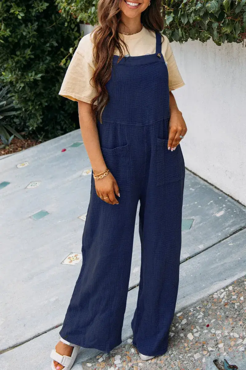 2025 Women's Navy Blue Loose Strap Pants Casual Summer - Image 4