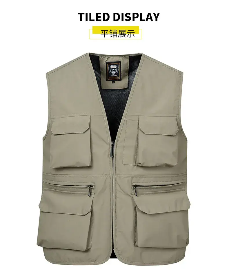 Men's Neon Zip Vest with 4 Flap Pockets Large — feature 10