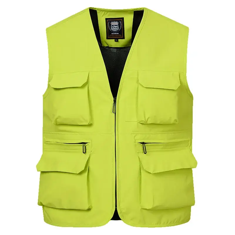Men's Neon Zip Vest with 4 Flap Pockets Large - Image 7