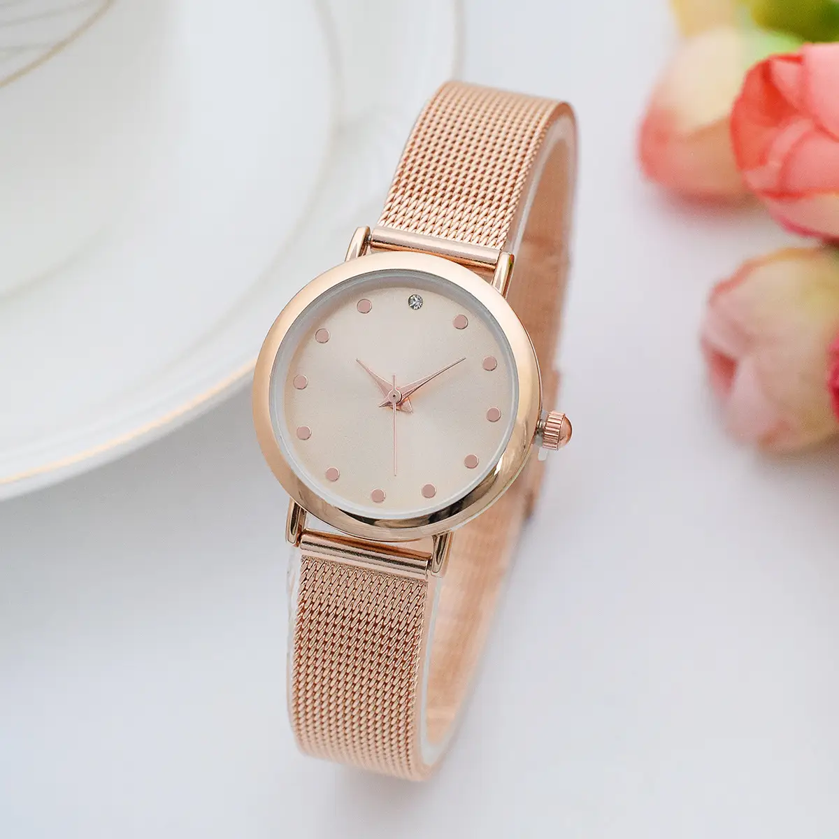 Women's Pink Diamond Watch with Rose Gold Dial - Image 5