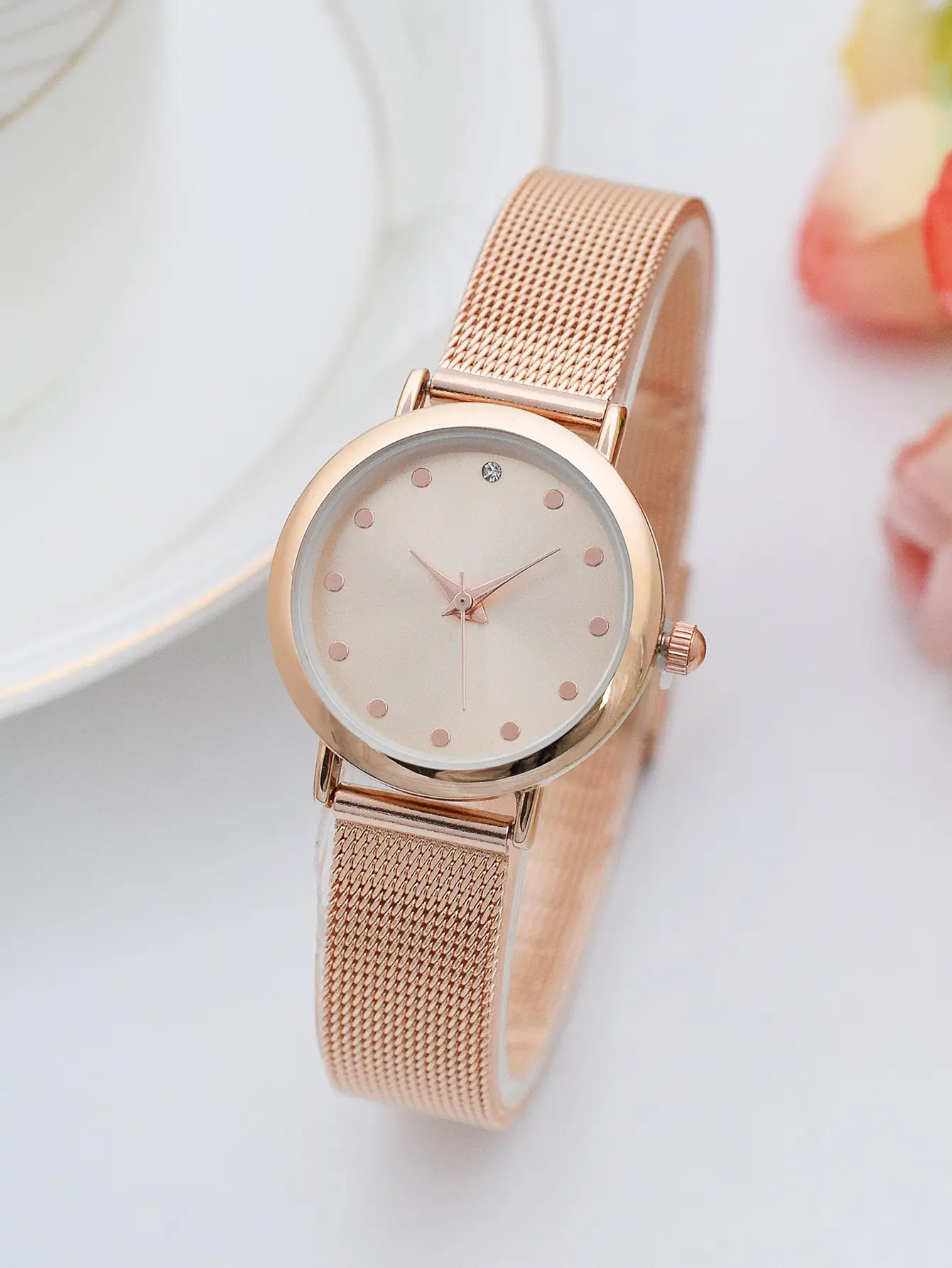 Women's Pink Diamond Watch with Rose Gold Dial - Image 6