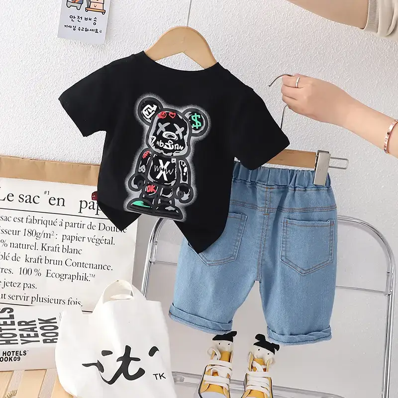 New Short Sleeve Boys T-Shirt & Denim Shorts Set 0-5Y - Image 4