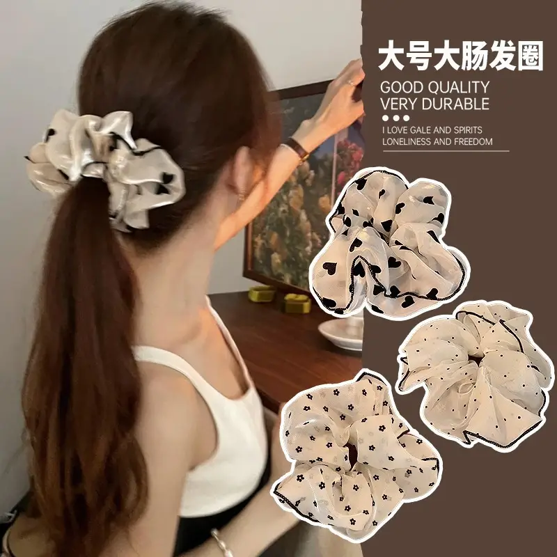 French Style Heart Dot Satin Hair Ring Large Women