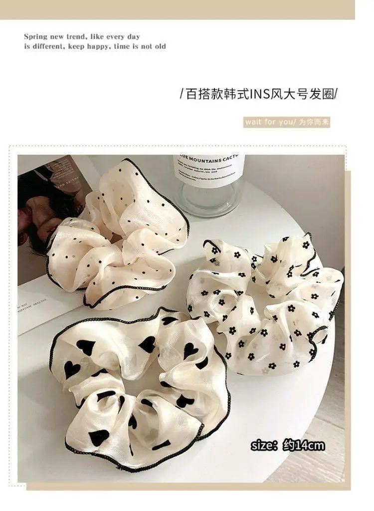 French Style Heart Dot Satin Hair Ring Large Women — feature 2