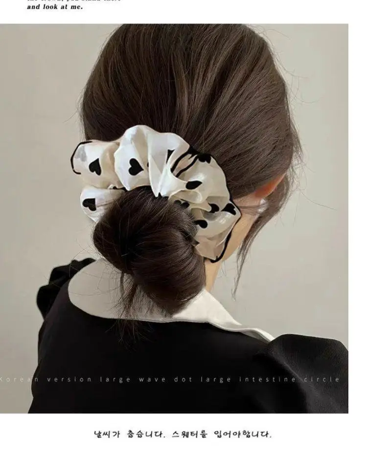 French Style Heart Dot Satin Hair Ring Large Women — feature 4