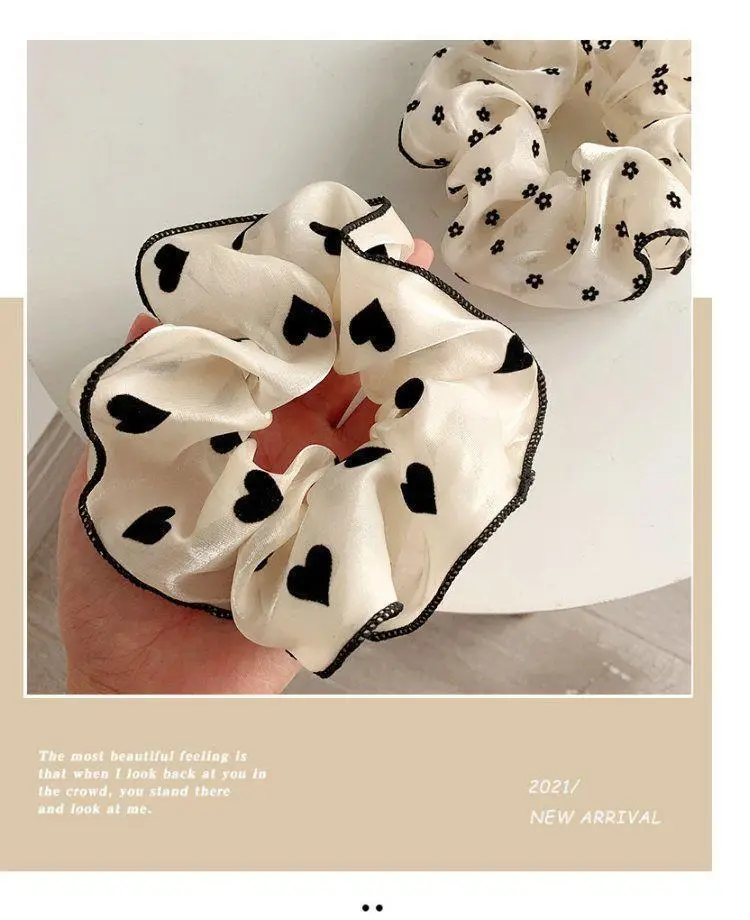 French Style Heart Dot Satin Hair Ring Large Women — feature 5