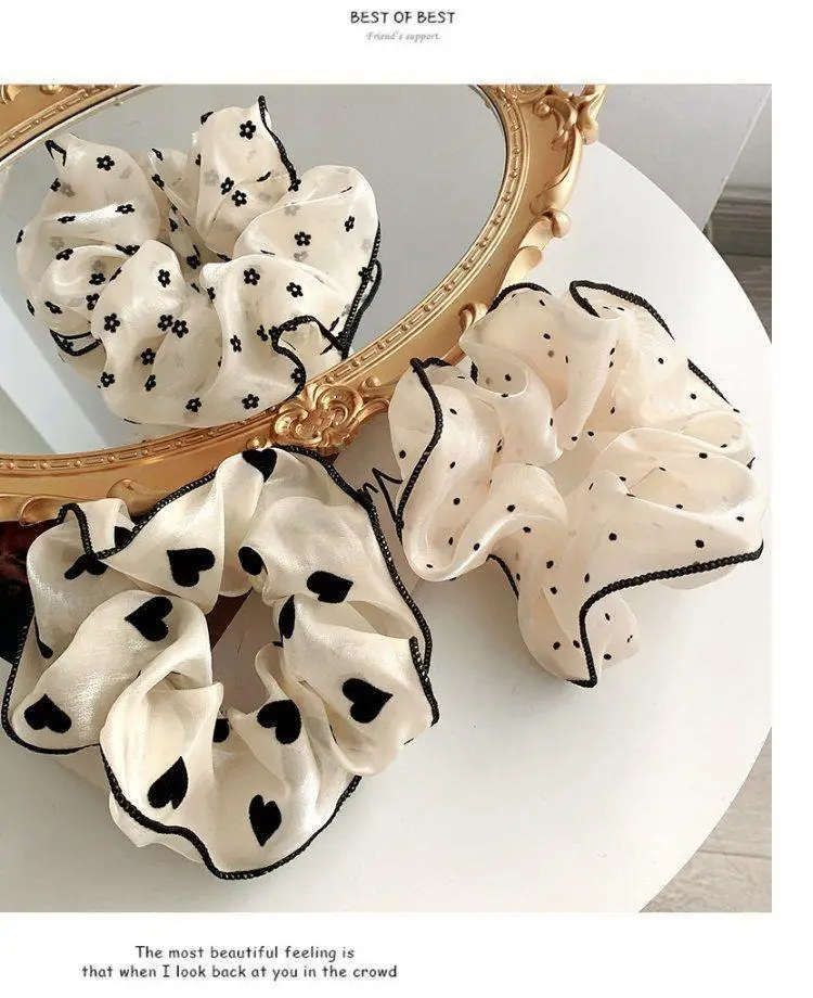 French Style Heart Dot Satin Hair Ring Large Women — feature 6