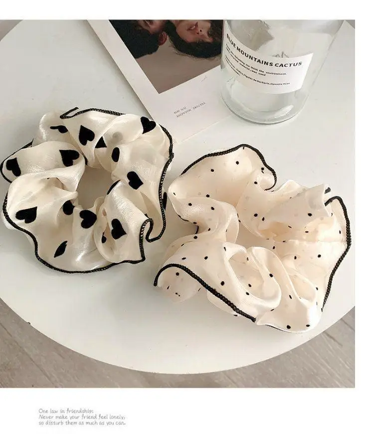French Style Heart Dot Satin Hair Ring Large Women — feature 7