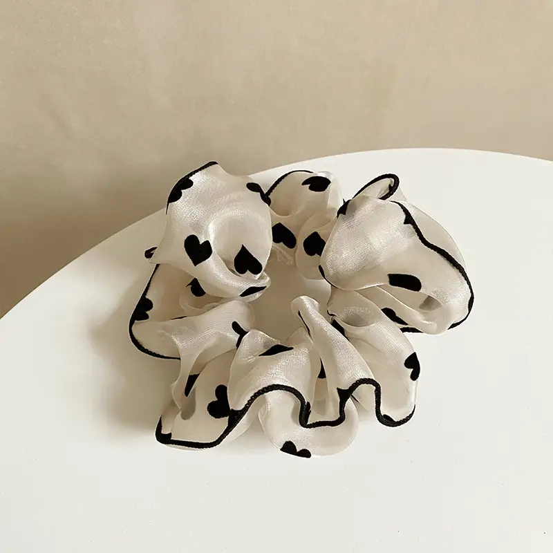 French Style Heart Dot Satin Hair Ring Large Women