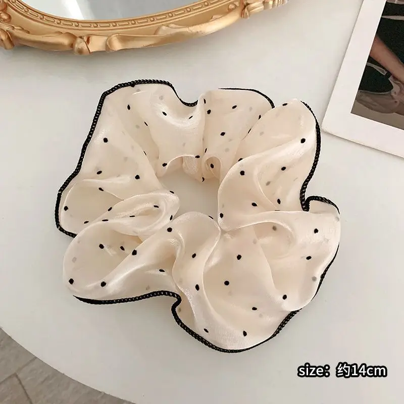French Style Heart Dot Satin Hair Ring Large Women