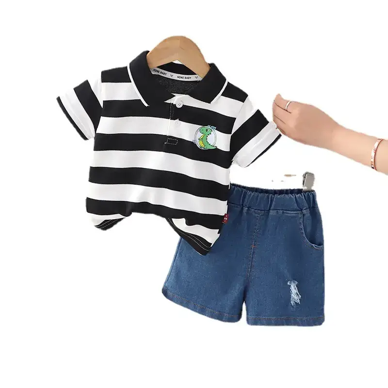 Children's Striped T-Shirt & Shorts Set Green White Cotton - Image 5