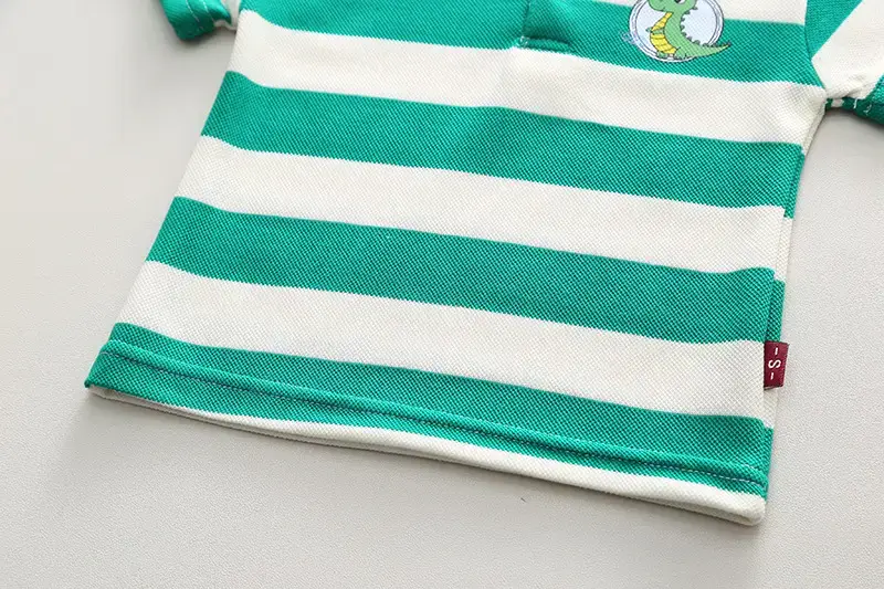 Children's Striped T-Shirt & Shorts Set Green White Cotton — feature 5
