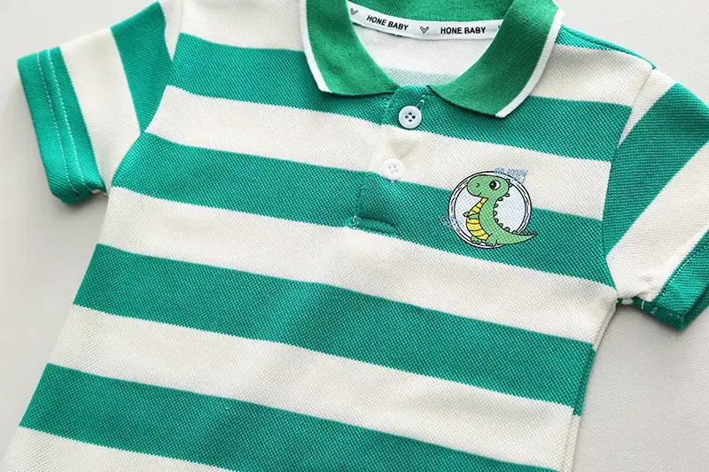 Children's Striped T-Shirt & Shorts Set Green White Cotton — feature 6